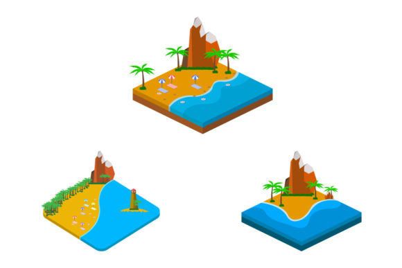 3D Landscape with Sandy Beach Concept