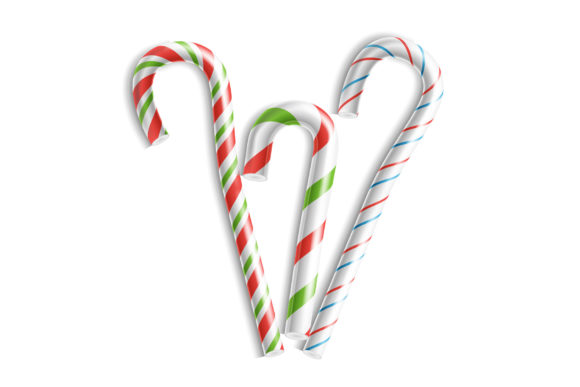 3D Xmas Candy Cane Set Vector. Isolated