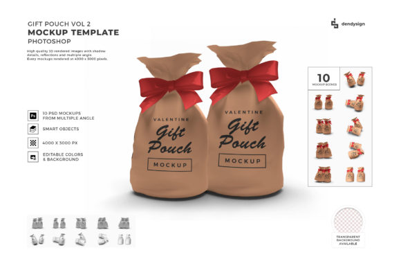 Gift Pouch Packaging 3D Mockup Bundle 2