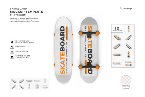 Skateboard 3D Mockup Template Bundle