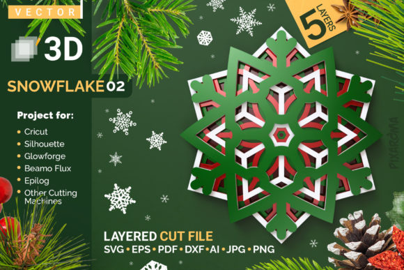 Snowflake 02 3D Layered SVG Cut File
