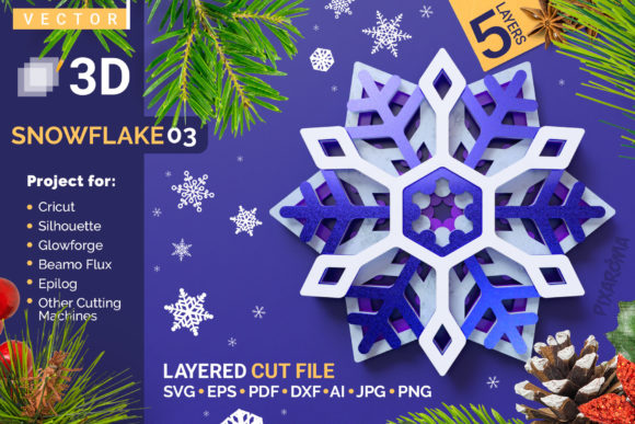 Snowflake 03 3D Layered SVG Cut File